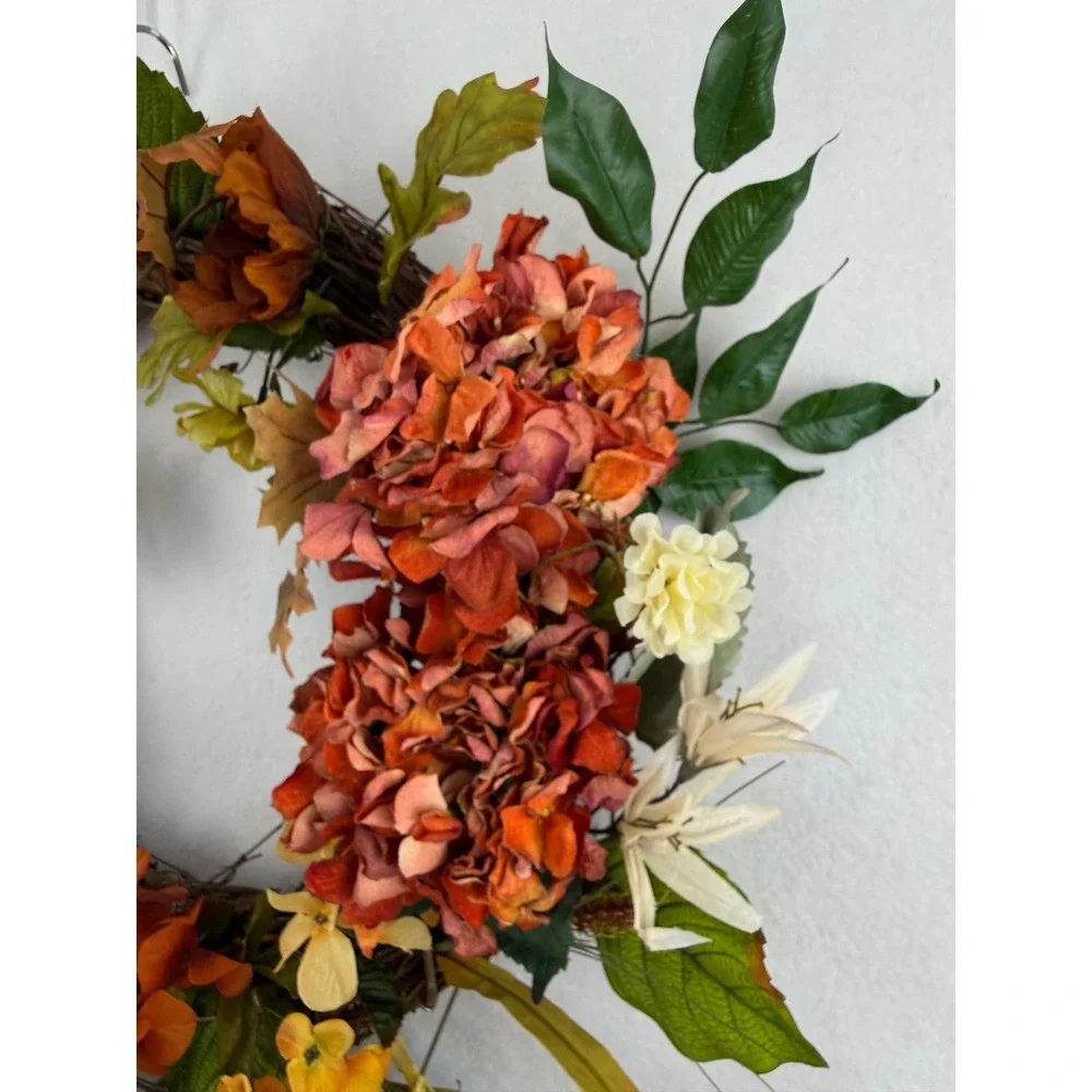 Fall Harvest Grapevine Wreath Orange Rust Floral Autumn Decor 22 Inch